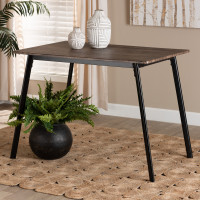 Baxton Studio D01178ST-Dining Table Calder Mid-Century Modern Walnut Brown Finished Wood and Black Metal Dining Tablen